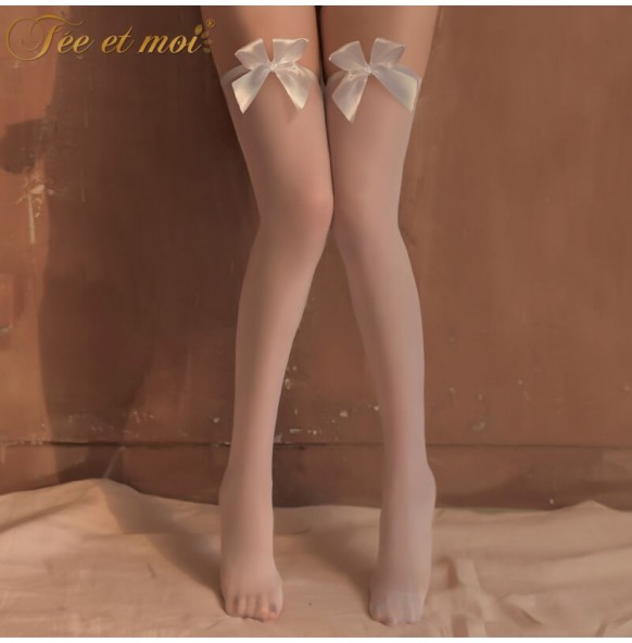 FEE ET MOI Bow Thigh High Stockings (White) FEE ET MOI Bow Thigh High Stockings (White)